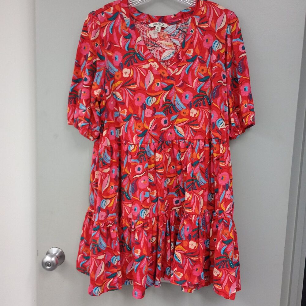 The Pioneer Woman Plus Sized Tiered Knit Dress Floral Puff Sleeve 2X (20W-22W)